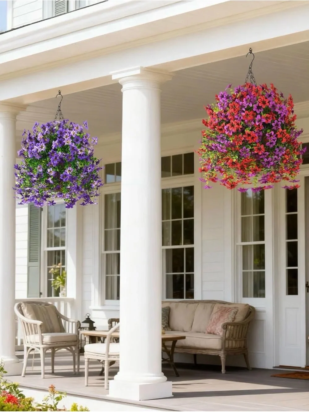 Artificial Flowers for Outdoor Faux Hanging Plants Spring Outside Decor (2sets)